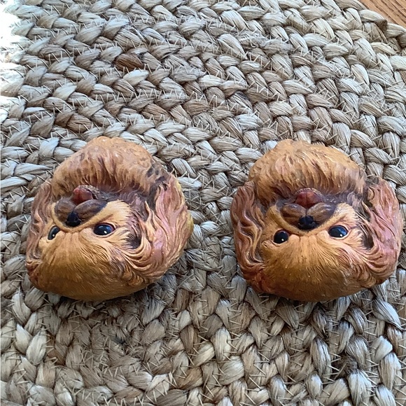 Chalkware Bossons Pekinese Dogs Head Hanging Plaque Vintage Mid-century 2 pc set - Picture 6 of 16